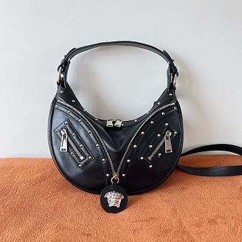 Kitlife Versace Black Studded Calfskin Small Medusa Repeat Hobo - 29 x 5 x 18 cm