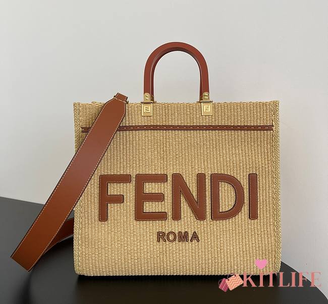 Fendi Sunshine Medium Shopper in natural straw - 31 x 17 x 35 cm - 1