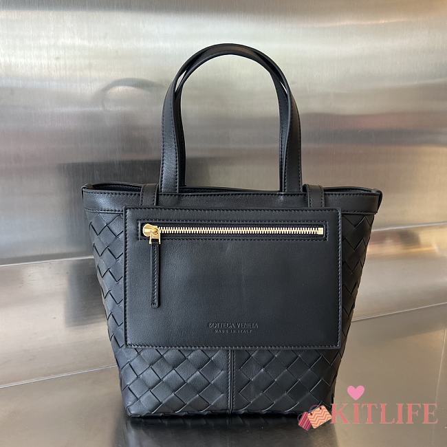 Kitlife BOTTEGA VENETA Flip Flap Intrecciato-leather tote bag Black - 23 x 18.5 x 15 cm - 1