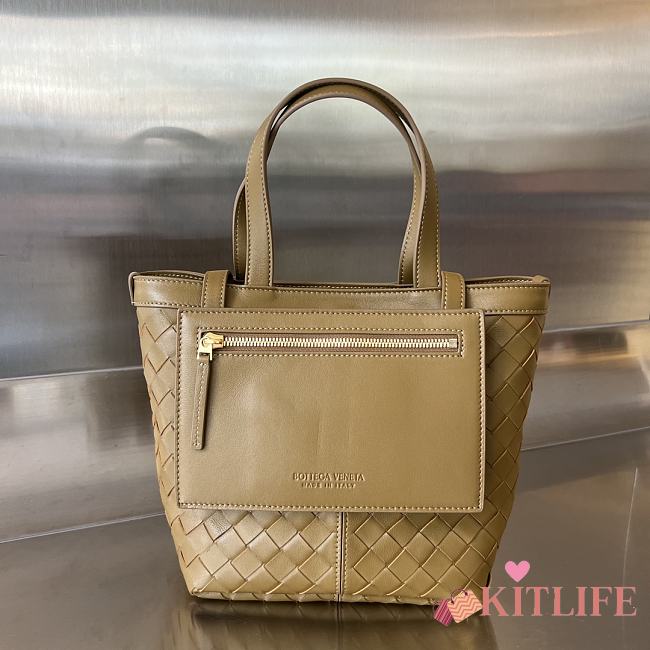 Kitlife BOTTEGA VENETA Flip Flap Intrecciato-leather tote bag Tan colour - 23 x 18.5 x 15 cm - 1