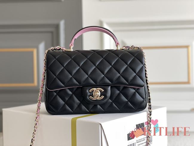 Kitlife Chanel Mini Rectangular Top Handle Black and Pink - 20 x 12 x 6cm - 1