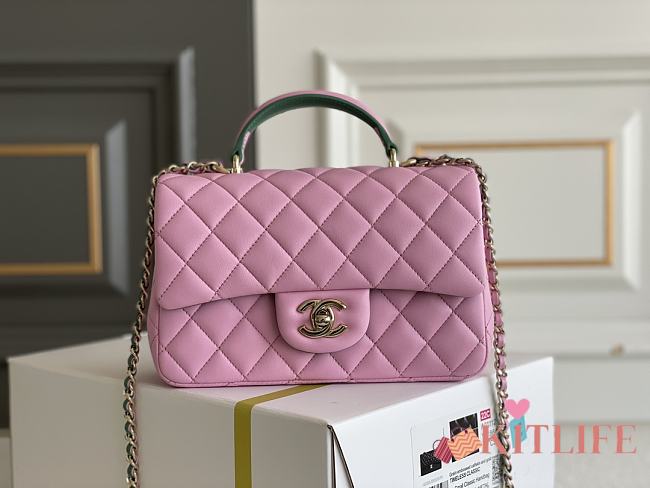 Kitlife Chanel Mini Rectangular Top Handle Pink and Green - 20 x 12 x 6cm - 1