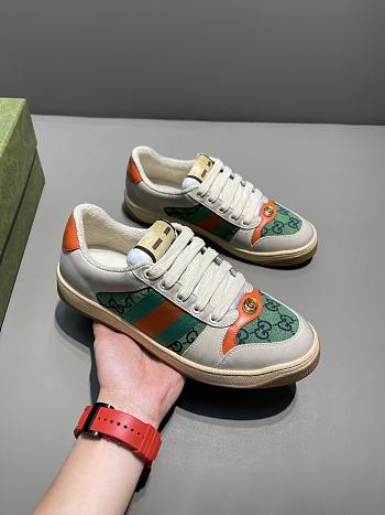 GUCCI Screener Gg Webbing-trimmed Distressed Leather And Printed Canvas Sneaker