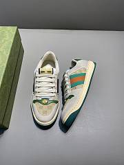 GUCCI Screener Gg Webbing-trimmed Distressed Leather And Printed Canvas Sneaker Green - 5