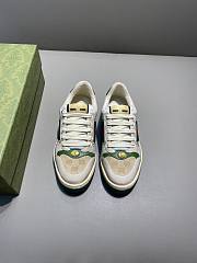 GUCCI Screener Gg Webbing-trimmed Distressed Leather And Printed Canvas Sneaker Green - 4