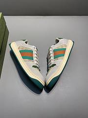 GUCCI Screener Gg Webbing-trimmed Distressed Leather And Printed Canvas Sneaker Green - 2