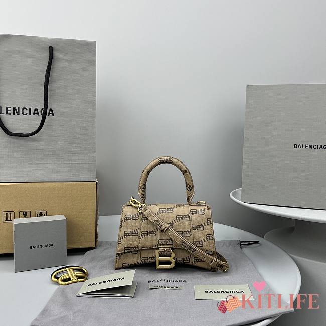 Kitlife BALENCIAGA Hourglass XS Top Handle Bag in BB Monogram Canvas Brown - 19 x 11 x 6  cm - 1