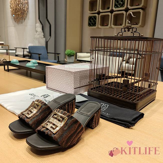 Kitlife GIVENCHY 4G Flat Mule Leopard Print Haircalf Black Brown - 1