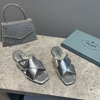 Kitlife Prada Saffiano leather crisscross sandals Silver