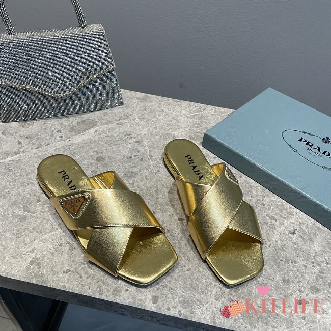 Kitlife Prada Saffiano leather crisscross sandals Gold - 1