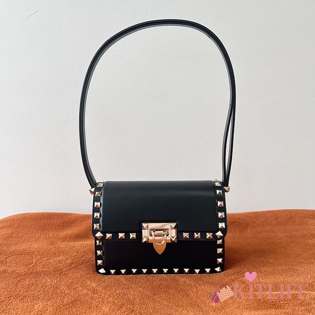 Kitlife Valentino Garavani Black Small Rockstud Flap Bag - 18.5x12x8 cm - 1