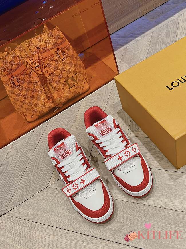 Kitlife LOUIS VUITTON Denim Monogram LV Trainer Sneakers Red - 1