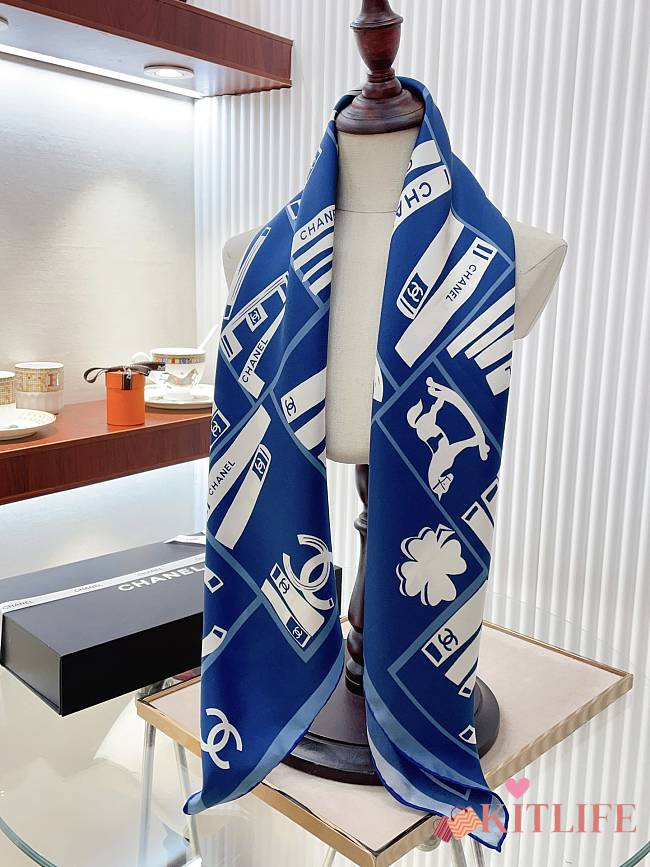 Kitlife Chanel Square silk scarf Blue - 90 x 90 cm - 1