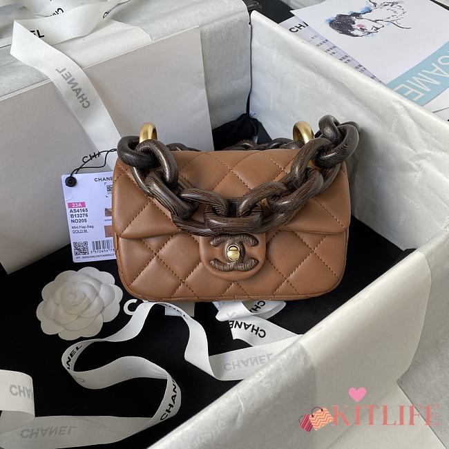 Kitlife Chanel Lambskin & Wenge Wood Light Brown - 18 x 11 x 7 cm - 1