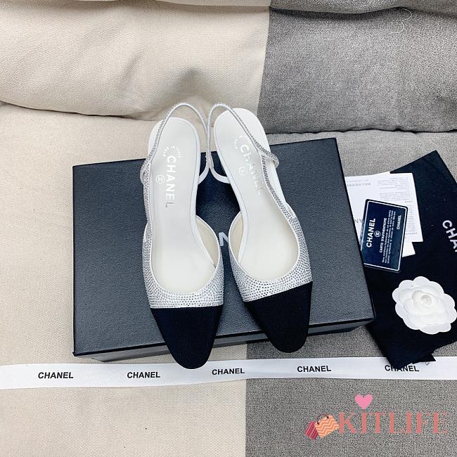 Kiltife Chanel Sling-Black Shoes , Silver Heel Height 6.5 cm - 1