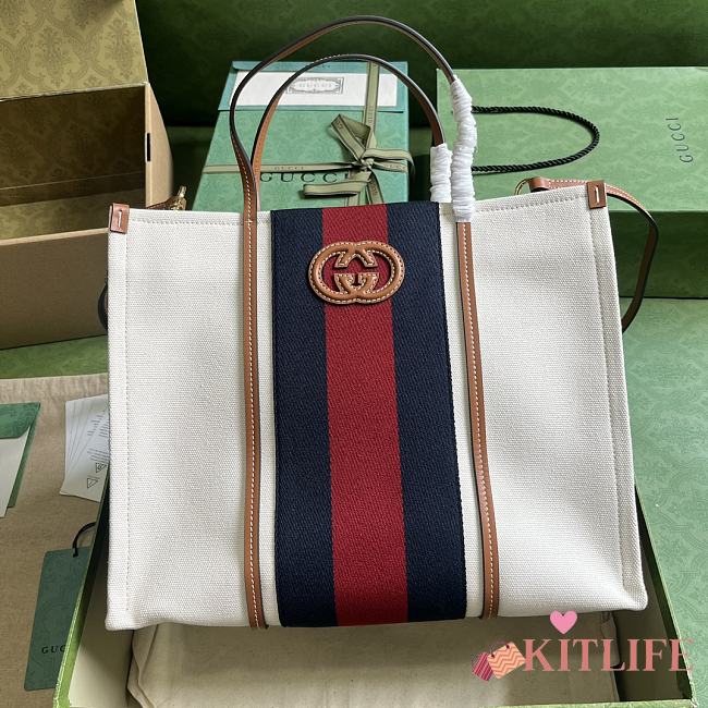 Kitlife Gucci Large Interlocking G Tote Bag In Canvas - 34 x 28 x 18.5 cm - 1