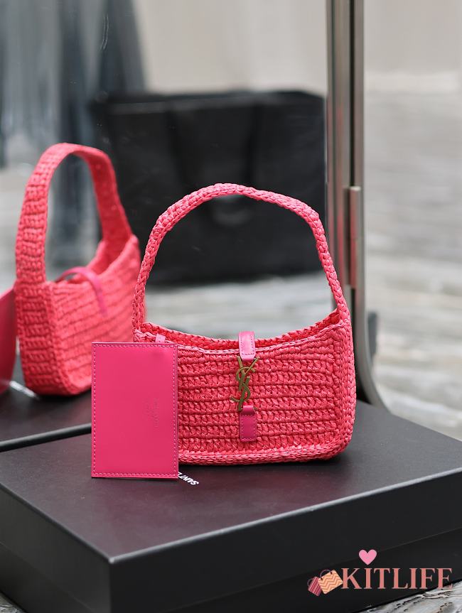 Saint Laurent Natural Le 5 À 7 Leather-trimmed Raffia Shoulder Bag Pink - 19×11.5×4.5cm - 1