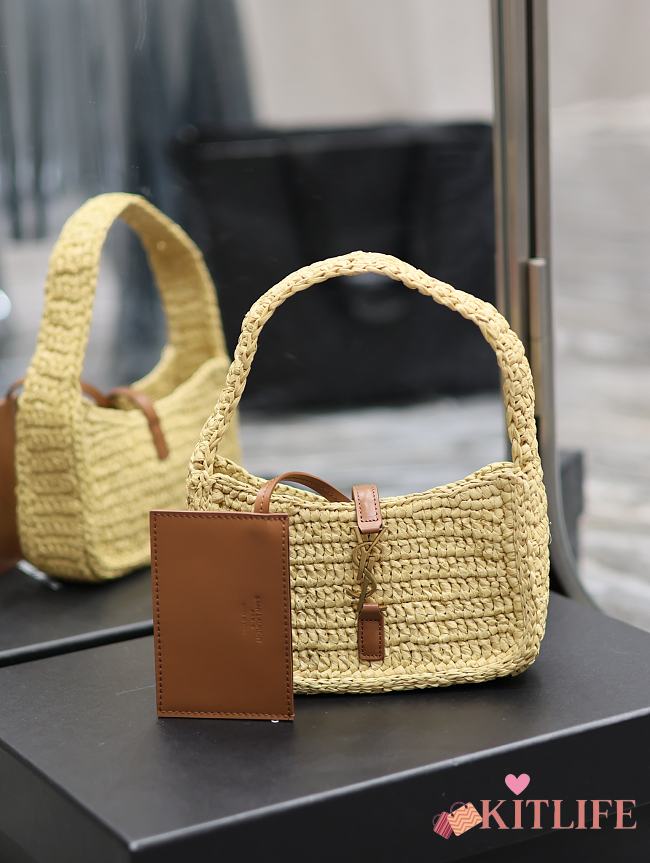 Saint Laurent Natural Le 5 À 7 Leather-trimmed Raffia Shoulder Bag Beige - 19×11.5×4.5cm - 1