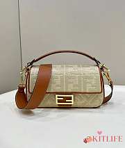 Kitlife Fendi Baguette Natural straw bag with FF embroidery - 27 x 6 x 14 cm - 1