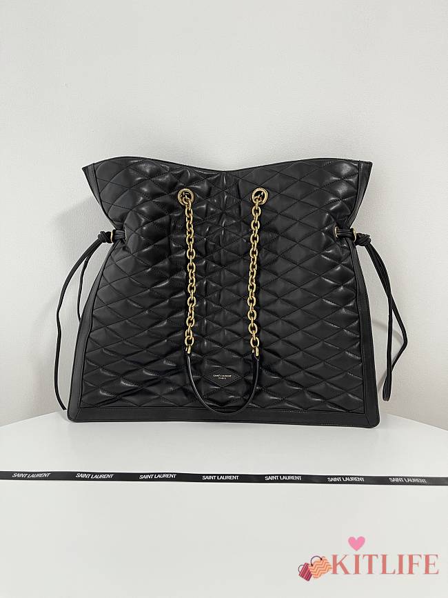Kitlife SAINT LAURENT Quilted Leather Drawstring Shoulder Bag In Black - 42x36.5x1 cm - 1