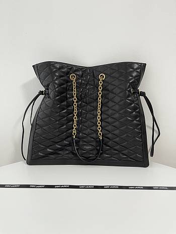 Kitlife SAINT LAURENT Quilted Leather Drawstring Shoulder Bag In Black - 42x36.5x1 cm