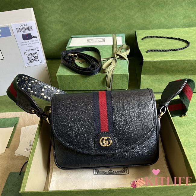 Kitlife Gucci Ophidia Mini GG Strips Shoulder Bag Ebony Black -  23 x 17 x 7 cm - 1