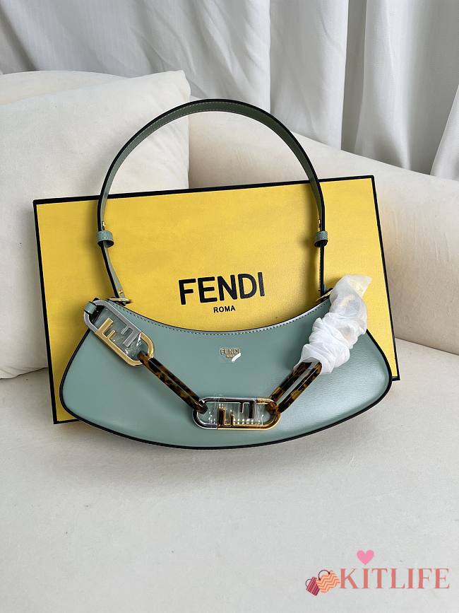 FENDI O’lock Embellished Leather Shoulder Bag Green - 32 X 11 X5 cm - 1
