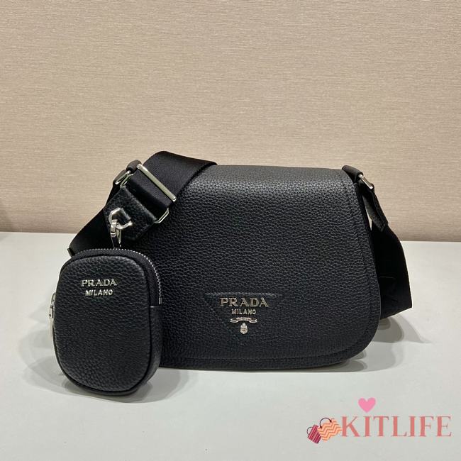 Prada Women Leather Shoulder Bag Black - 78123215  - 24x17x9.5cm - 1
