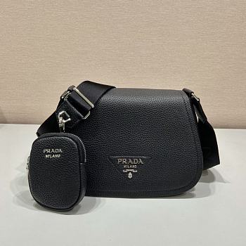 Prada Women Leather Shoulder Bag Black - 78123215  - 24x17x9.5cm