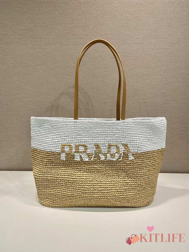 KITLIFE PRADA GEWEBTER SHOPPER MIT LOGO NUDE - 37x31x13 cm - 1