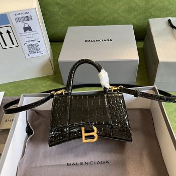 BALENCIAGA Hourglass Xs Crocodile-effect Leather Bag In Black - 19 x 13 x 8 cm