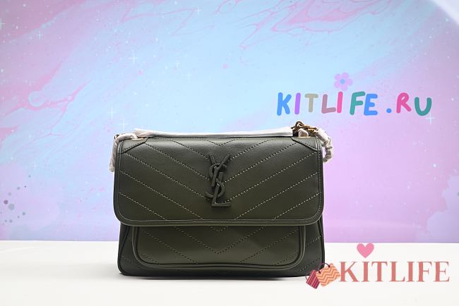 kitlife Saint Laurent Khaki Leather Medium Niki Green - 28 x 20 x 8.5 cm - 1