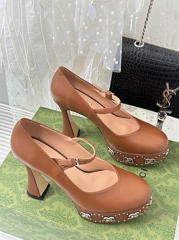 GUCCI Janaya leather platform pumps Brown 