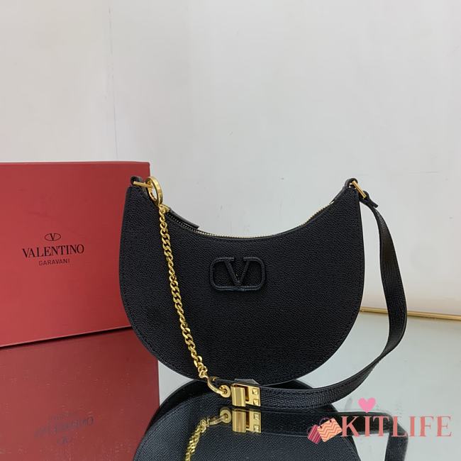 VALENTINO Mini VLogo Hobo Shoulder Bag Black - 20x12x4 cm - 1