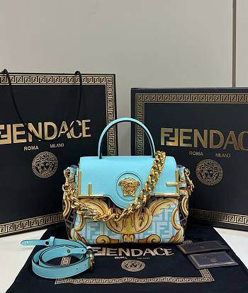 Kitlife Donatella Versace Fendace Gold Baroque Blue Bag - 8031 - 25 x 15 x 22 cm