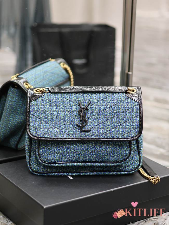 SAINT LAURENT Niki Baby Crinkled Leather-trimmed Tweed Shoulder Bag - 28 x 20.5 x 8.5 cm - 1