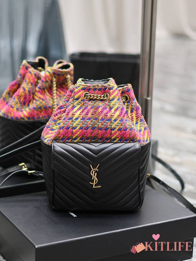 SAINT LAURENT Ysl-Plaque Tweed And Leather Backpack - Pink Multi - 30 x 20 x 14 cm - 1
