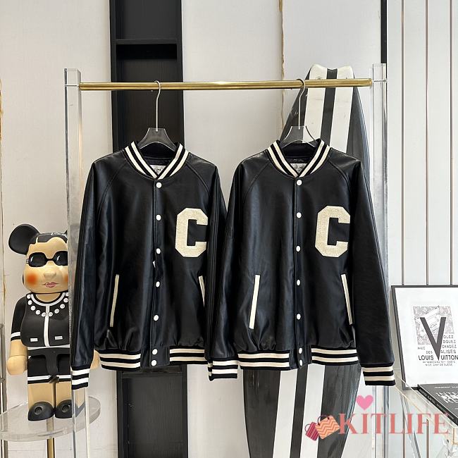 CELINE OVERSIZED TEDDY JACKET IN CALFSKIN BLACK / IVORY - S.M.L - 1