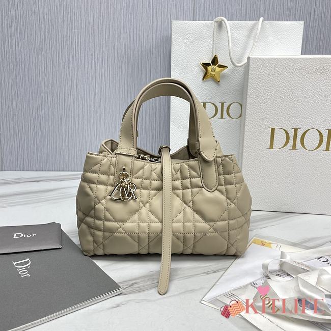 DIOR TOUJOURS BAG Black Macrocannage Calfskin Beige - 23 x 15 x 15 cm - 1
