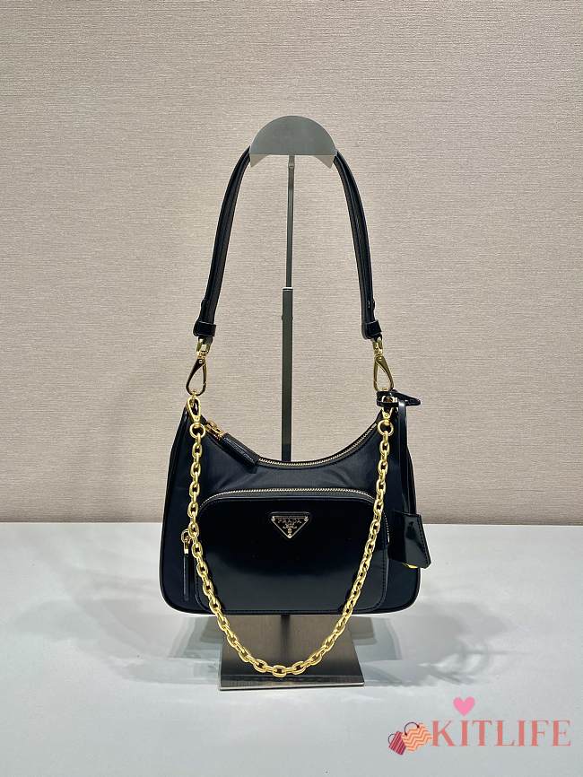 Kitlife Re-Nylon and brushed leather mini-bag Black - 22 x 19.5 x 6 cm - 1