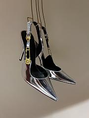 Kiltife Versace Safety Pin Pointed Toe Slingback Silver Pumps 12cm - 1