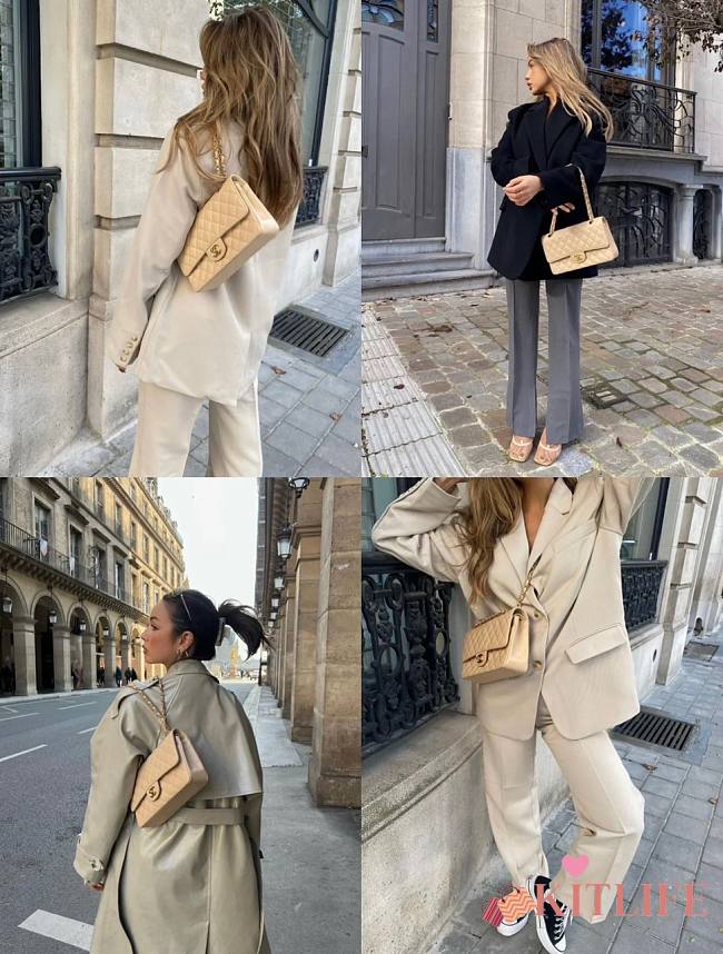 kitlife Chanel lambskin leather Flap in beige with gold - 25 cm - 1