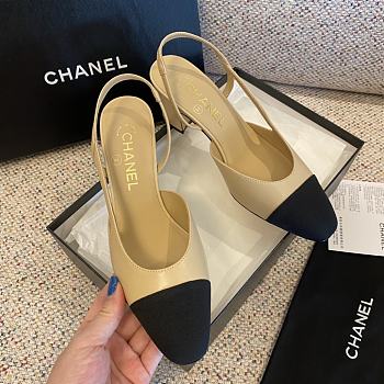 KITLIFE CHANEL SLING-BACK Goatskin & Grosgrain Beige & Black - HEEL HEIGHT 65 MM