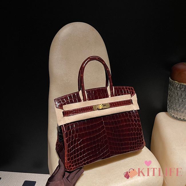 Forubags Hermes Birkin Bordeaux Red Crocodile gold Buckle – 30 cm - 1