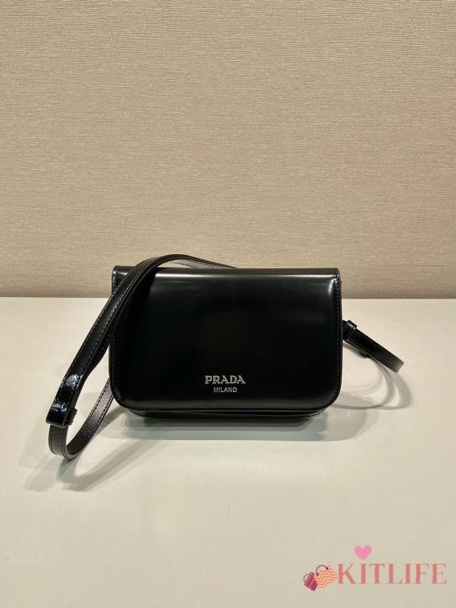 Kitlife PRADA Spazzol Leather Crossbody Bag Black - 18 x 12.5 x 2.5 cm - 1
