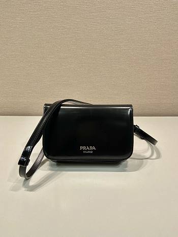 Kitlife PRADA Spazzol Leather Crossbody Bag Black - 18 x 12.5 x 2.5 cm