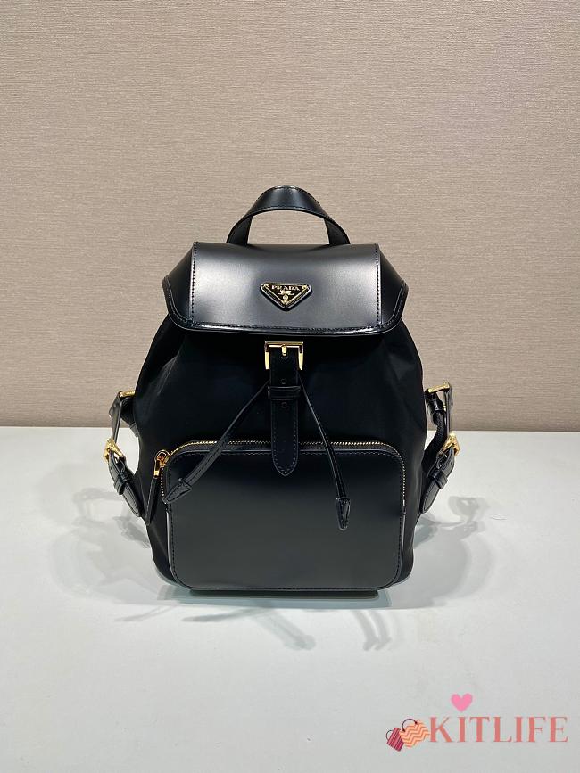 Kitlife Prada Re-Nylon and brushed leather backpack Black - 20.5 x 25 x 11.5 cm - 1