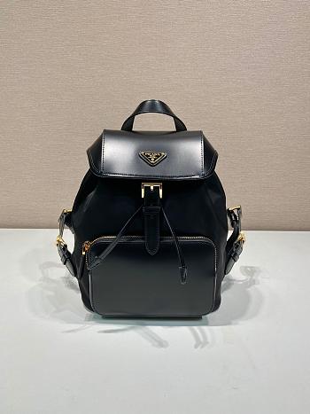 Kitlife Prada Re-Nylon and brushed leather backpack Black - 20.5 x 25 x 11.5 cm