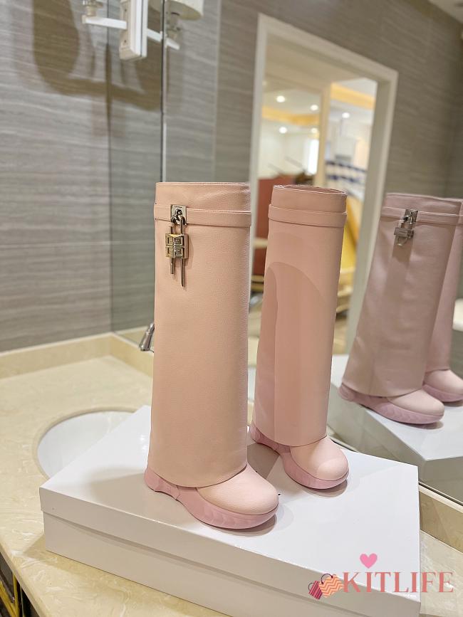 kitlife GIVENCHY Shark Lock Leather Knee-high Boots In Pink - 000 - 1