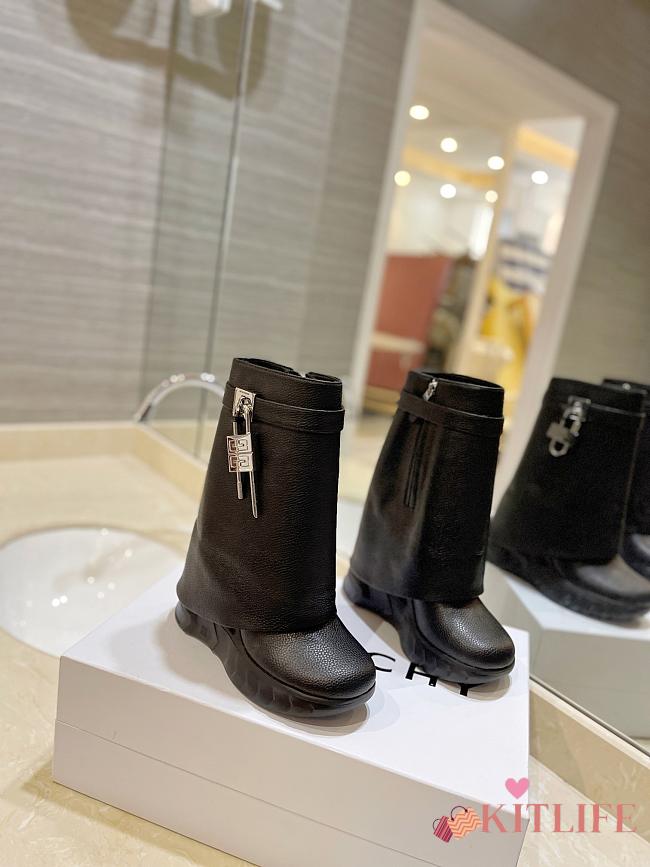 kitlife GIVENCHY Shark Lock Leather Knee-short Boots In Black - 000 - 1